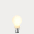 Dulora 11W B22 LED GLS bulb in frosted glass, glowing with 2700K warm white light.