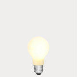 Dulora 11W E27 LED GLS bulb in frosted glass, glowing with 3000K soft white light.