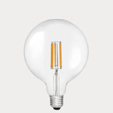 Dulora 11W E27 LED globe bulb in clear glass, shown unlit.