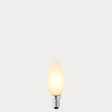 Dulora 4.2W Candle LED Bulb E14 Porcelain in Warm White, glowing with 2700K warm white light.