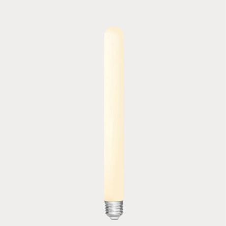 Dulora 4W Long Tube LED Bulb E27 Porcelain in Warm White glowing softly along the length of the porcelain tube