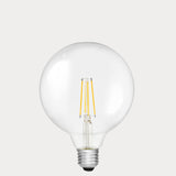 Dulora 7W E27 LED globe bulb in clear glass, shown unlit.