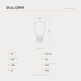 Dulora 1.5W S14 Shatterproof LED Bulb E27 specifications: S14 shape, 125 lumens, 2700K, CRI 80+, E27, 240V, non-dimmable, 2-year warranty