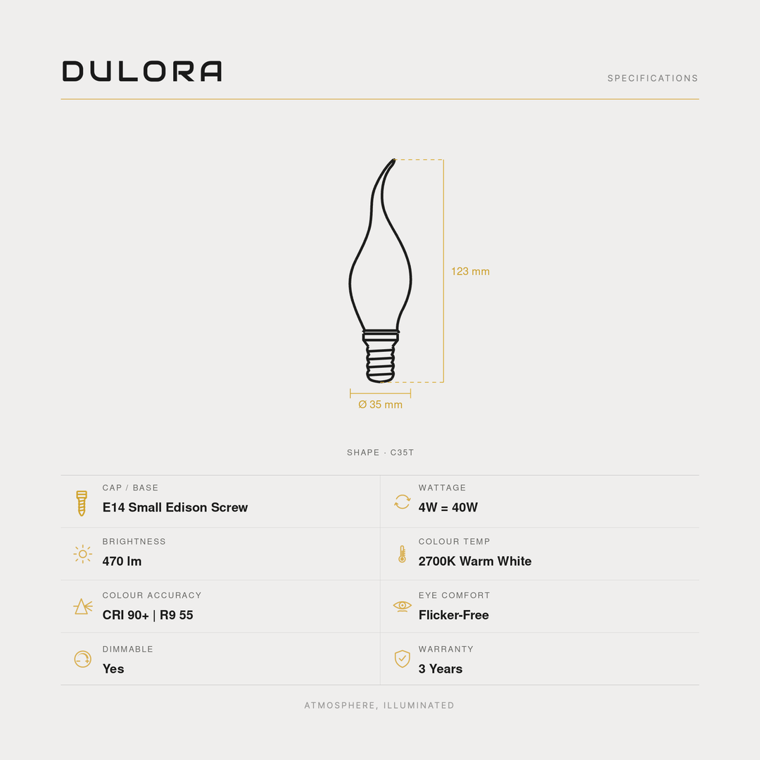 Lampadina LED a candela con punta a fiamma da 4 W E14 trasparente in bianco caldo