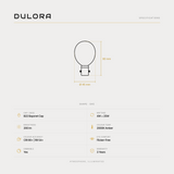 Dulora 4W G45 vintage fancy round LED bulb B22 amber specifications: 200 lm, 2000K amber, CRI 90+ and R9 54+, dimmable, flicker-free, 3 year warranty, 80mm by 45mm