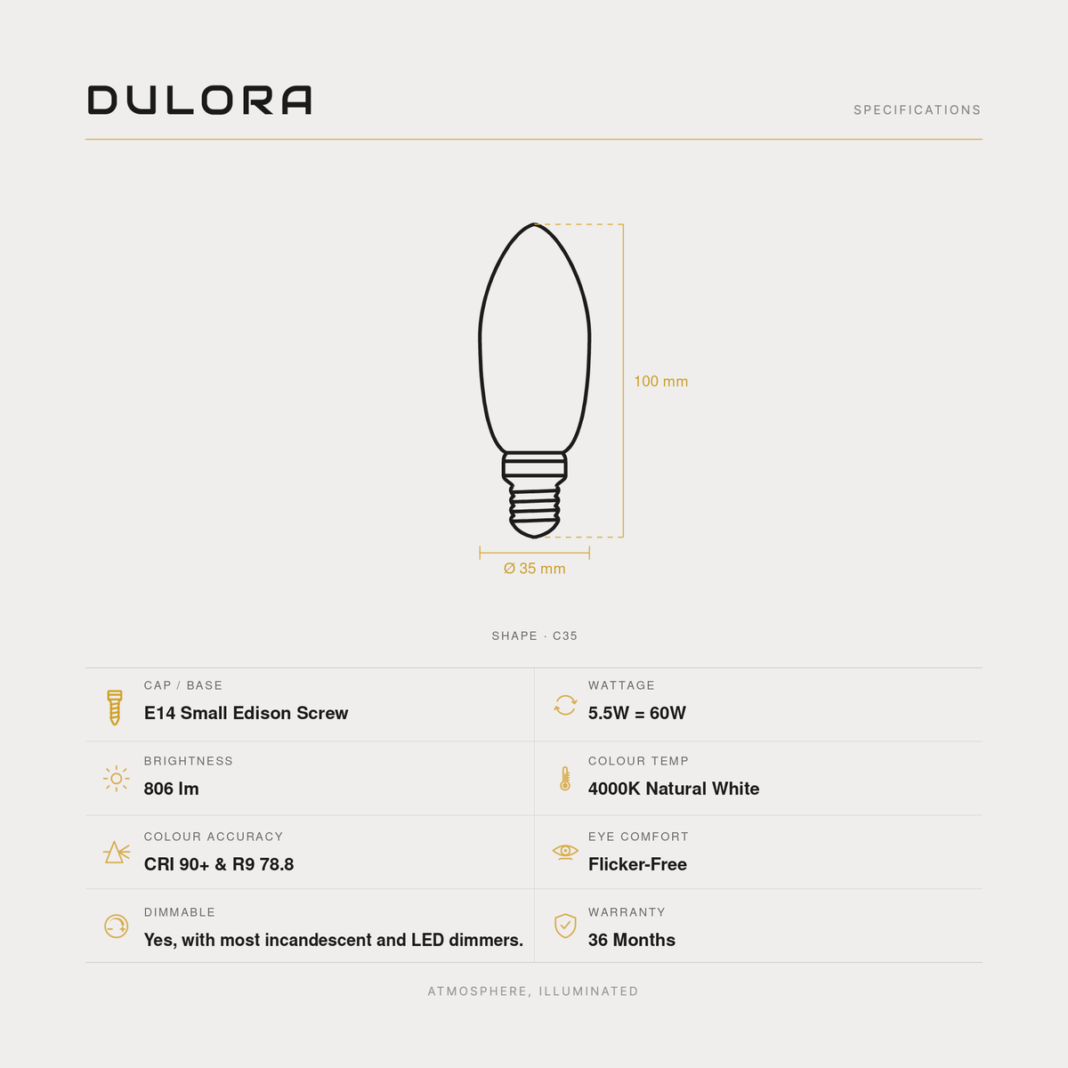 5.5W 蜡烛 LED 灯泡 E14 透明自然白