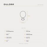 Dulora 5.5W G45 fancy round LED bulb B15 frost specifications: 806 lm, 2700K warm white, CRI 90+ and R9 72+, dimmable, flicker-free, 3 year warranty, 80mm by 45mm