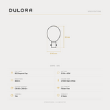 Dulora 5.5W G45 fancy round LED bulb B22 clear specifications: 806 lm, 2700K warm white, CRI 90+ and R9 62+, dimmable, flicker-free, 3 year warranty, 80mm by 45mm