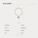 Dulora 7.2W G80 LED Globe E27 Porcelain Warm White specifications: E27 Edison Screw, 7.2W = 60W, 735 lumens, 2700K Warm White, CRI 97+ R9 90+, flicker-free, dimmable, 3 year warranty.
