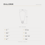 Dulora 7.2W ST64 Edison LED bulb E27 specifications: 800 lumens, 2700K, CRI 97+ R9 91, dimmable, 3-year warranty