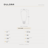 Dulora 8W 12-24V AC/DC ST64 Edison LED bulb E27 specifications: 700 lumens, 2700K clear, CRI 80+, low-voltage, non-dimmable, 3-year warranty