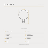 Dulora 4W G95 Spiral LED Globe E27 Clear Extra Warm specifications: E27 Edison Screw, 4W = 25W, 240 lumens, 2200K Extra Warm, CRI 97+, flicker-free, dimmable, 2 year warranty.